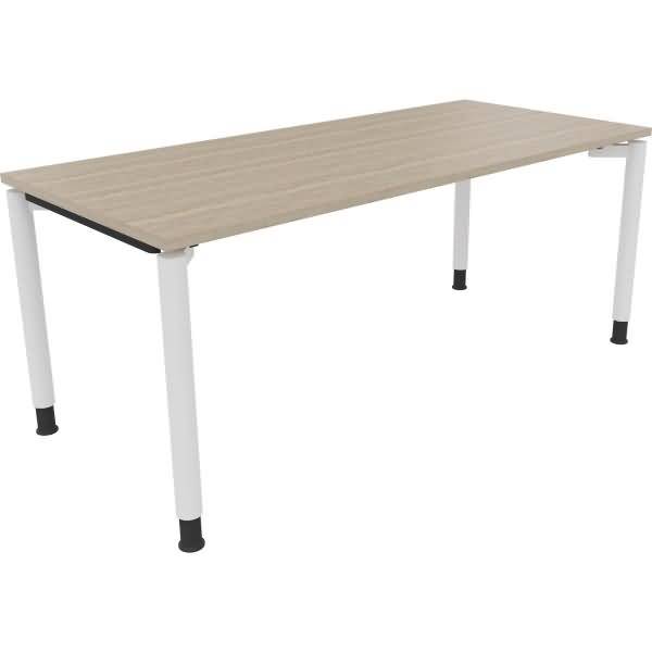 Schreibtisch Vierfuß Rundrohr B1800xT800xH680-820 weiß/Eiche Natur