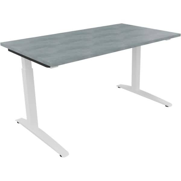 Schreibtisch Kufe Quadrat B1400xT700xH650-850 weiß/Beton hell