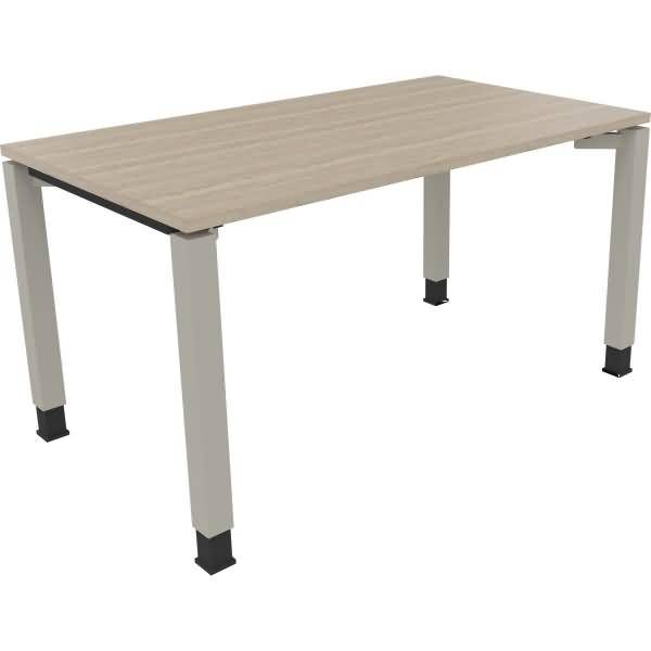 Schreibtisch Vierfuß Quadratrohr B1400xT800xH680-820 silber/Eiche Natur