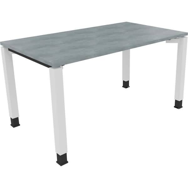 Schreibtisch Vierfuß Quadratrohr B1400xT800xH680-820 weiß/Beton hell