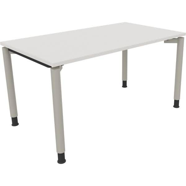 Schreibtisch Vierfuß Rundrohr B1400xT800xH680-820 silber/weiß