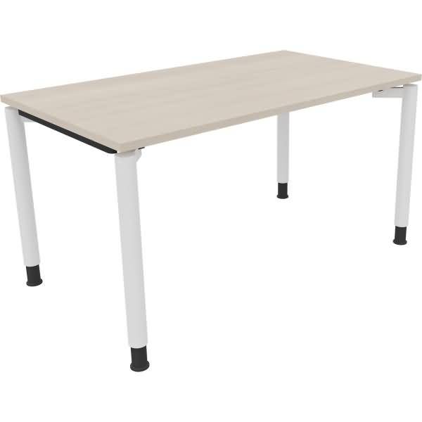 Schreibtisch Vierfuß Rundrohr B1400xT800xH680-820 weiß/Akazie hell