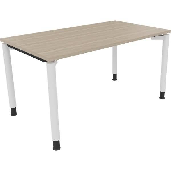 Schreibtisch Vierfuß Rundrohr B1400xT800xH680-820 weiß/Eiche Natur
