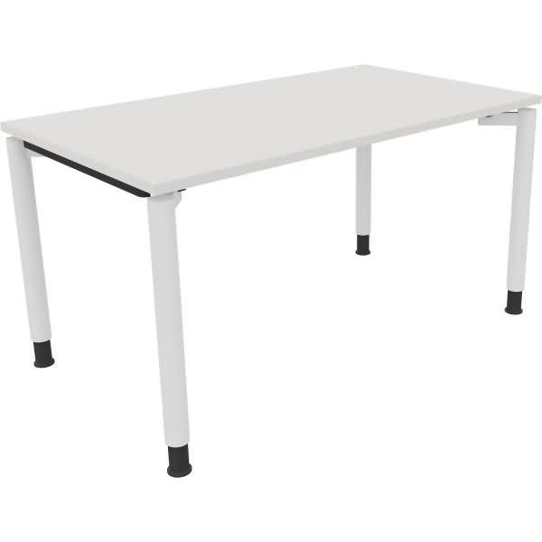 Schreibtisch Vierfuß Rundrohr B1400xT800xH680-820 weiß/Weiß