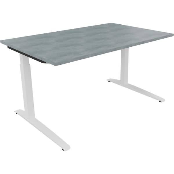 Schreibtisch Kufe Quadrat B1400xT900xH650-850 weiß/Beton hell