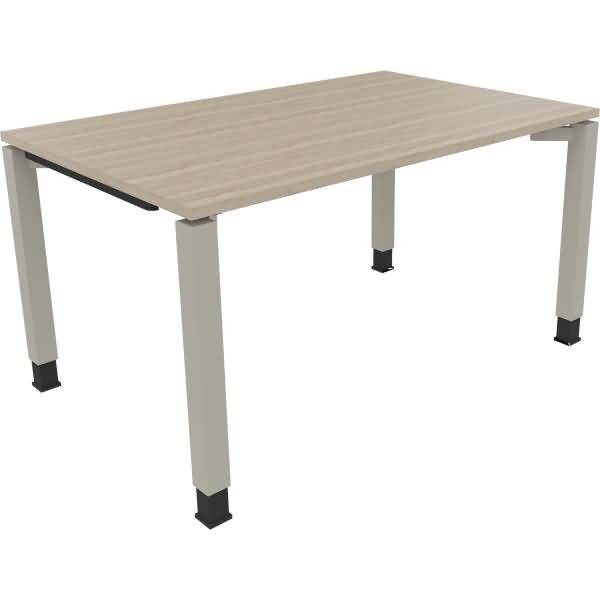 Schreibtisch Vierfuß Quadratrohr B1400xT900xH680-820 silber/Eiche Natur