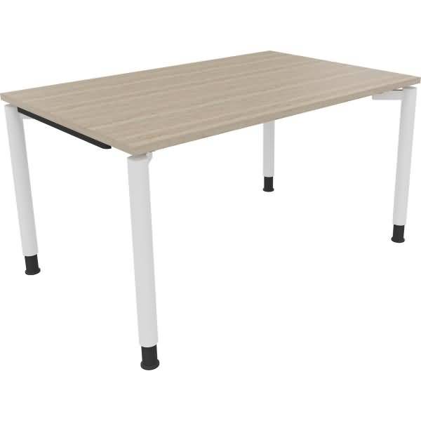 Schreibtisch Vierfuß Rundrohr B1400xT900xH680-820 weiß/Eiche Natur