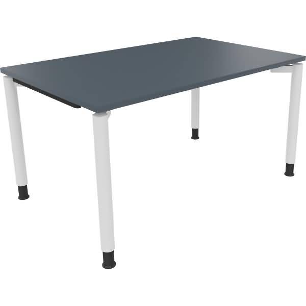 Schreibtisch Vierfuß Rundrohr B1400xT900xH680-820 weiß/Lavagrau