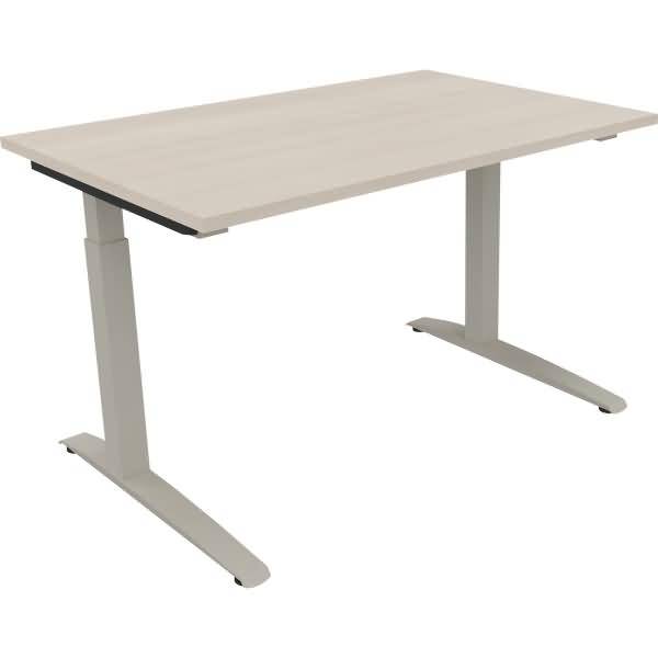 Schreibtisch Kufe Quadrat B1200xT800xH650-850 silber/Akazie hell