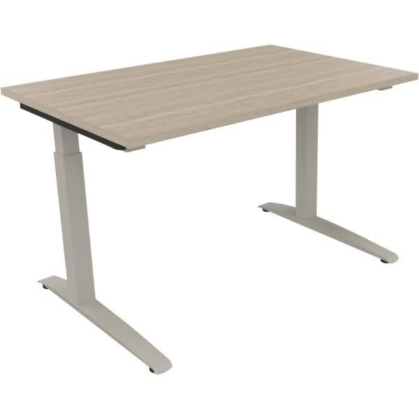 Schreibtisch Kufe Quadrat B1200xT800xH650-850 silber/Eiche Natur