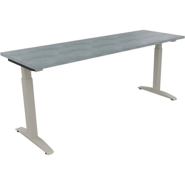 Schreibtisch Kufe Quadrat B1800xT600xH650-850 silber/Beton hell