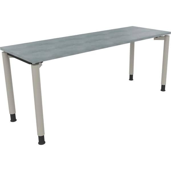 Schreibtisch Vierfuß Rundrohr B1800xT600xH680-820 silber/Beton hell