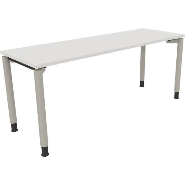 Schreibtisch Vierfuß Rundrohr B1800xT600xH680-820 silber/weiß