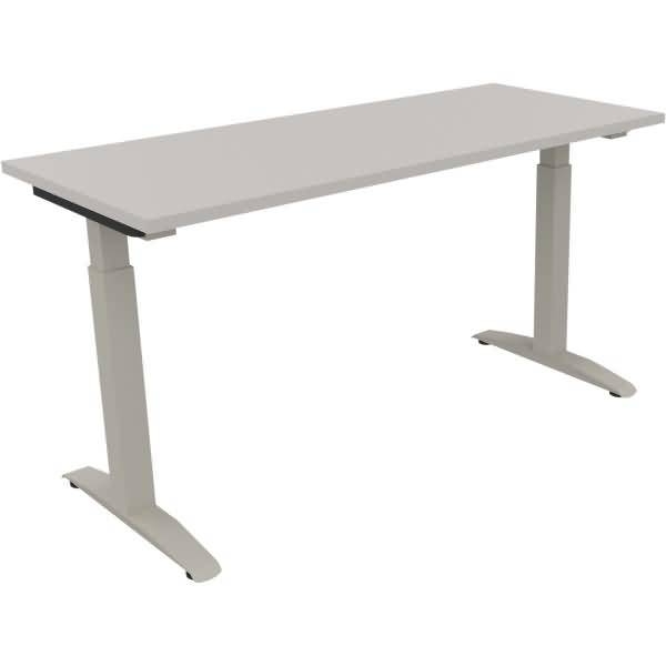 Schreibtisch Kufe Quadrat B1400xT600xH650-850 silber/Lichtgrau