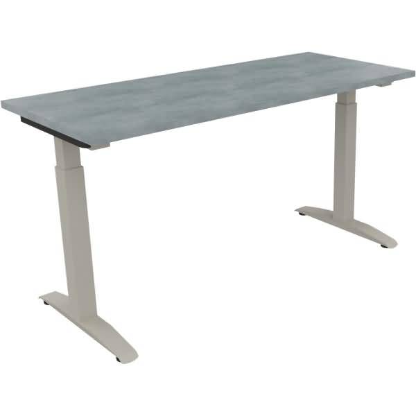 Schreibtisch Kufe Quadrat B1400xT600xH650-850 silber/Beton hell
