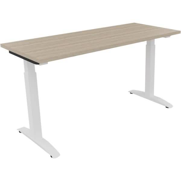 Schreibtisch Kufe Quadrat B1400xT600xH650-850 weiß/Eiche Natur