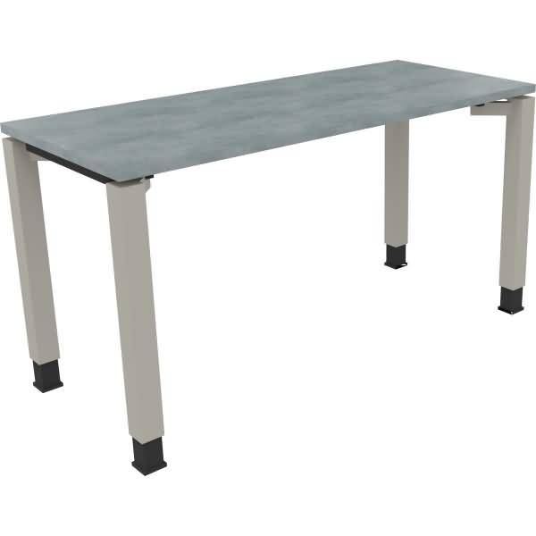 Schreibtisch Vierfuß Quadratrohr B1400xT600xH680-820 silber/Beton hell