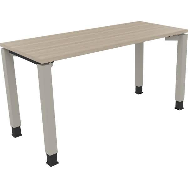 Schreibtisch Vierfuß Quadratrohr B1400xT600xH680-820 silber/Eiche Natur