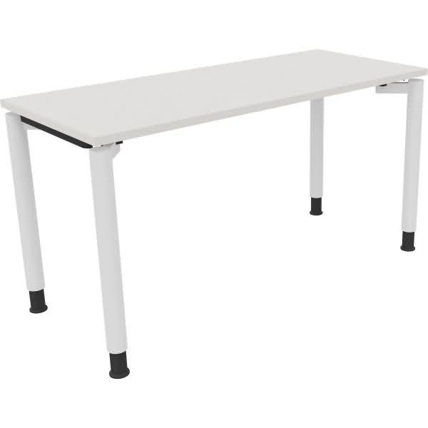 Schreibtisch Vierfuß Rundrohr B1400xT600xH680-820 weiß/Weiß