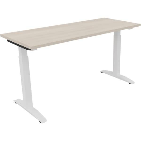 Schreibtisch Kufe Quadrat B1400xT600xH650-850 weiß/Akazie hell