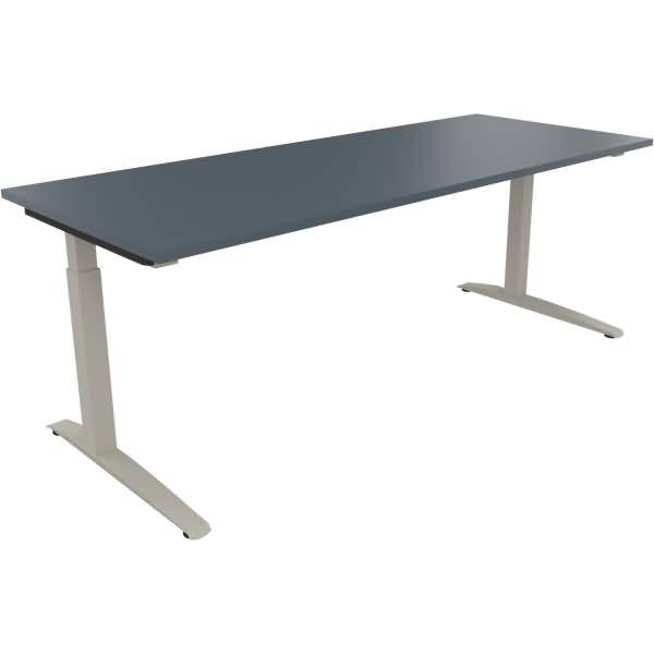 Schreibtisch Kufe Quadrat B2000xT800xH650-850 silber/Lavagrau