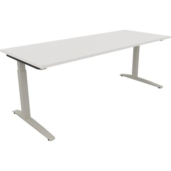 Schreibtisch Kufe Quadrat B2000xT800xH650-850 silber/weiß