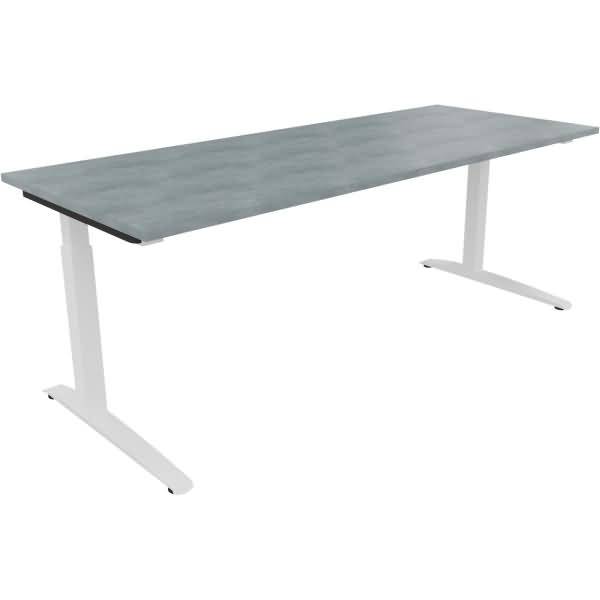Schreibtisch Kufe Quadrat B2000xT800xH650-850 weiß/Beton hell