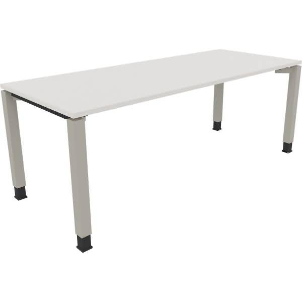 Schreibtisch Vierfuß Quadratrohr B2000xT800xH680-820 silber/weiß