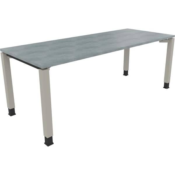 Schreibtisch Vierfuß Quadratrohr B2000xT800xH680-820 silber/Beton hell