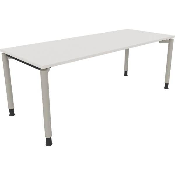 Schreibtisch Vierfuß Rundrohr B2000xT800xH680-820 silber/weiß