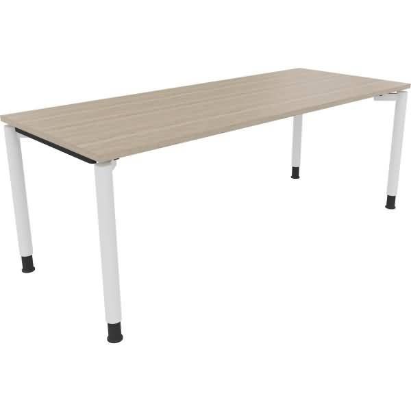 Schreibtisch Vierfuß Rundrohr B2000xT800xH680-820 weiß/Eiche Natur