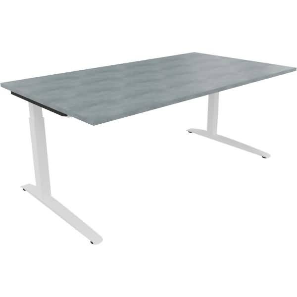 Schreibtisch Kufe Quadrat B1800xT1000xH650-850 weiß/Beton hell