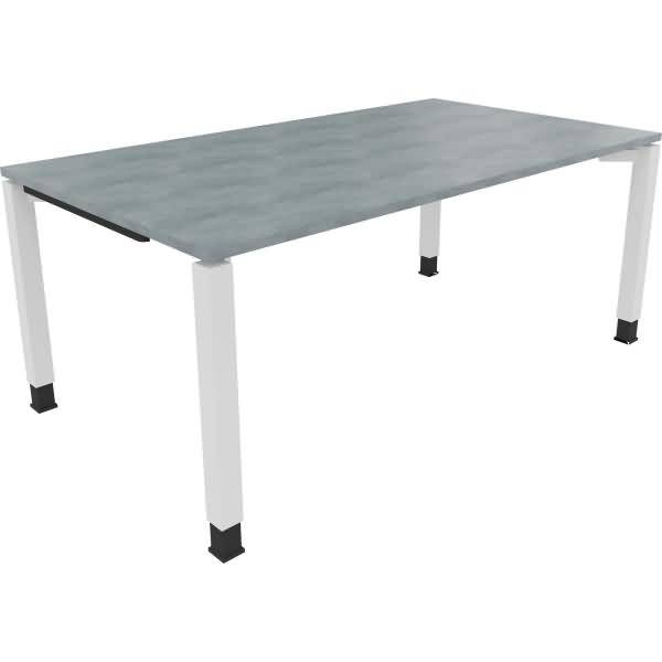 Schreibtisch Vierfuß Quadratrohr B1800xT1000xH680-820 weiß/Beton hell
