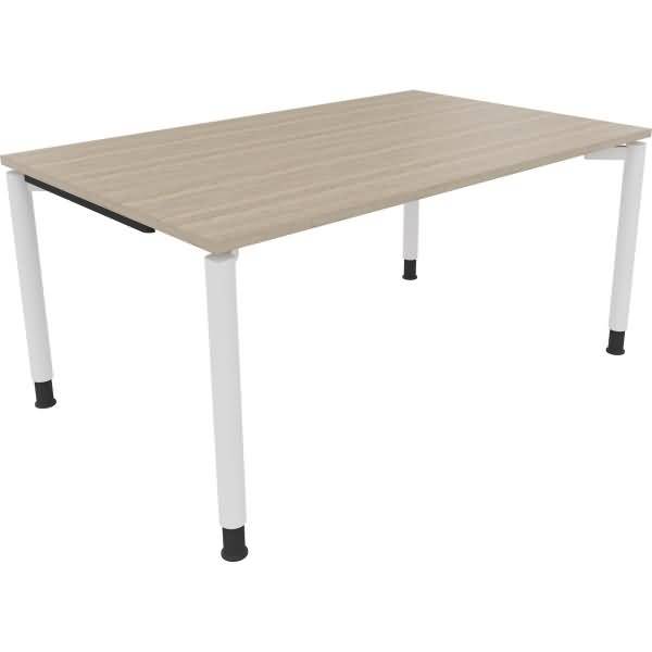 Schreibtisch Vierfuß Rundrohr B1600xT1000xH680-820 weiß/Eiche Natur