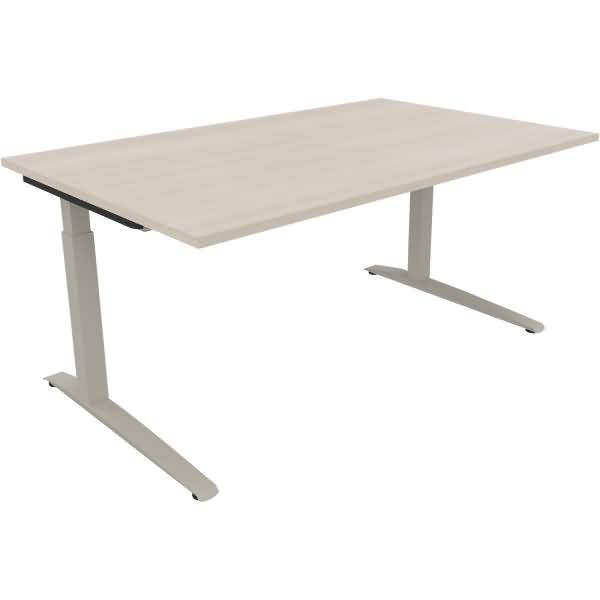 Schreibtisch Kufe Quadrat B1600xT1000xH650-850 silber/Akazie hell