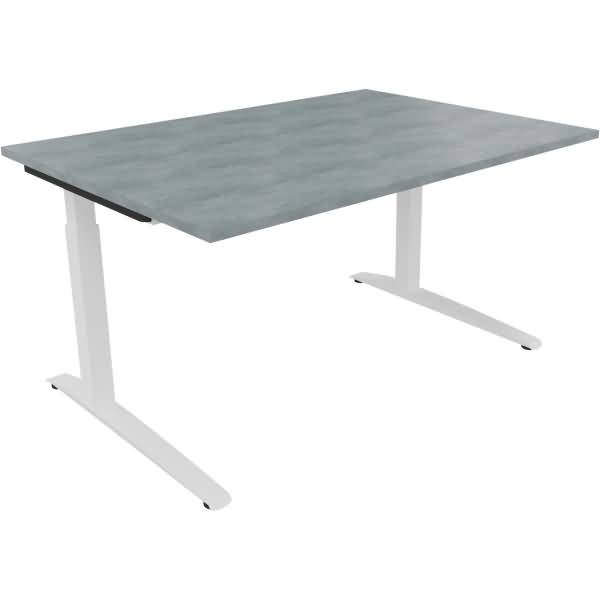 Schreibtisch Kufe Quadrat B1400xT1000xH650-850 weiß/Beton hell
