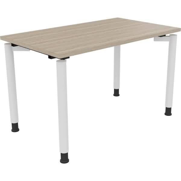 Schreibtisch Vierfuß Rundrohr B1200xT700xH680-820 weiß/Eiche Natur