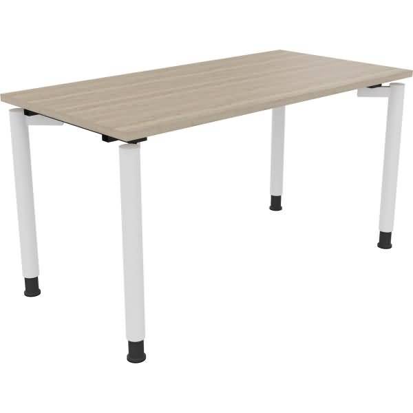Schreibtisch Vierfuß Rundrohr B1400xT700xH680-820 weiß/Eiche Natur
