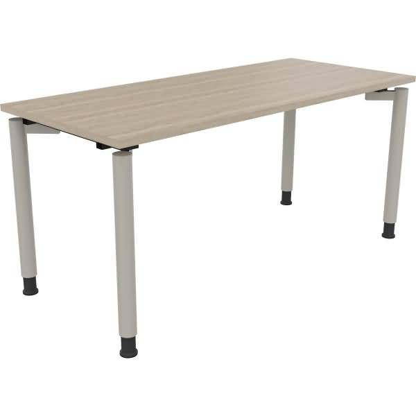 Schreibtisch Vierfuß Rundrohr B1600xT700xH680-820 silber/Eiche Natur
