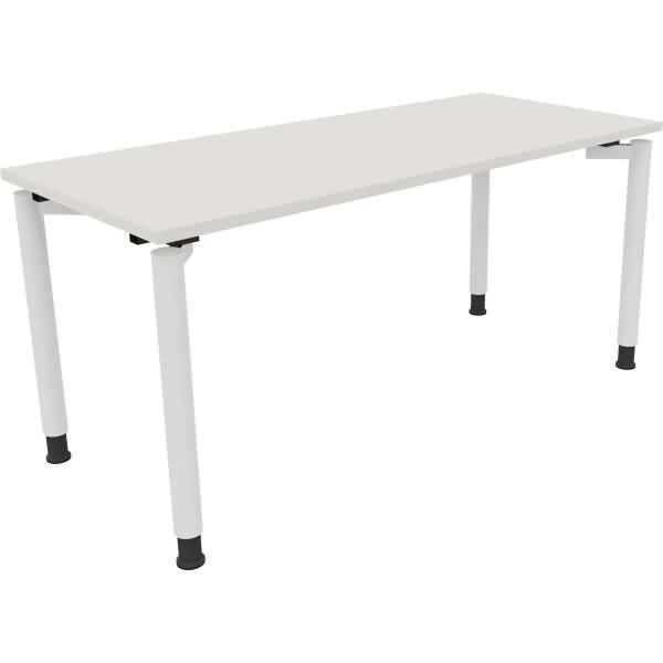 Schreibtisch Vierfuß Rundrohr B1600xT700xH680-820 weiß/Weiß