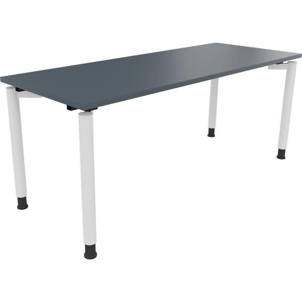 Schreibtisch Vierfuß Rundrohr B1600xT700xH680-820 weiß/Lavagrau