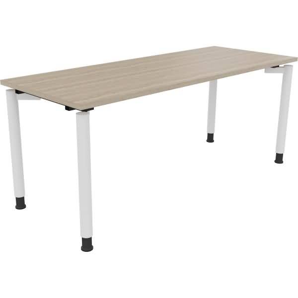 Schreibtisch Vierfuß Rundrohr B1800xT700xH680-820 weiß/Eiche Natur