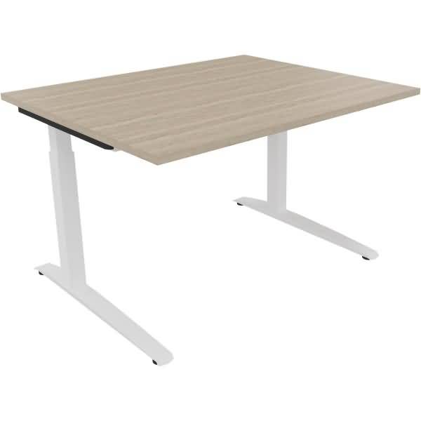 Schreibtisch Kufe Quadrat B1200xT1000xH650-850 weiß/Eiche Natur