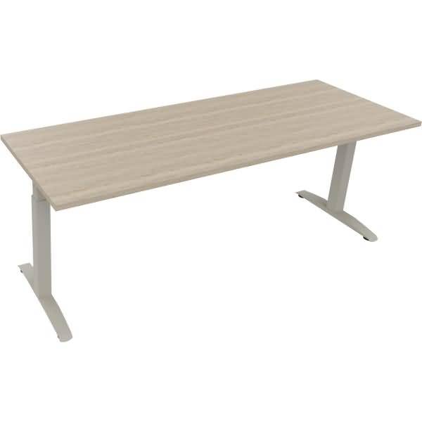 Schreibtisch Kufe Quadrat B2000xT700xH650-850 silber/Eiche Natur