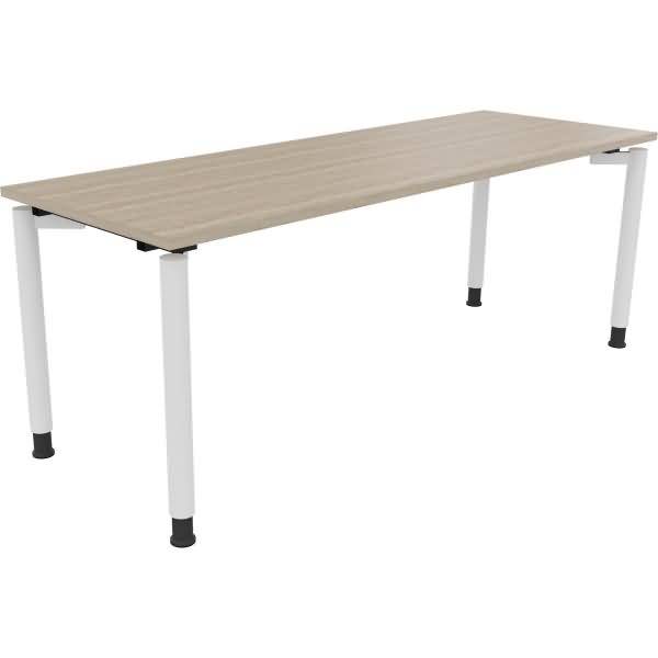 Schreibtisch Vierfuß Rundrohr B2000xT700xH680-820 weiß/Eiche Natur