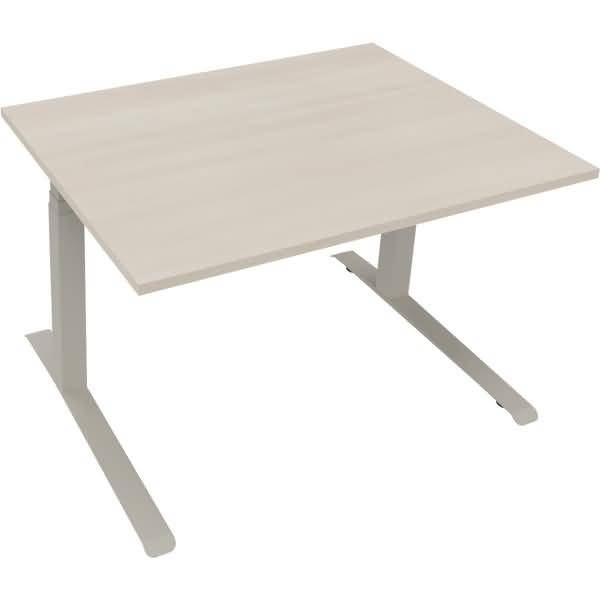 Sitz-/Stehtisch Kufe Doppels. Quad. B1200xT900xH645-1275 silber/Akazie