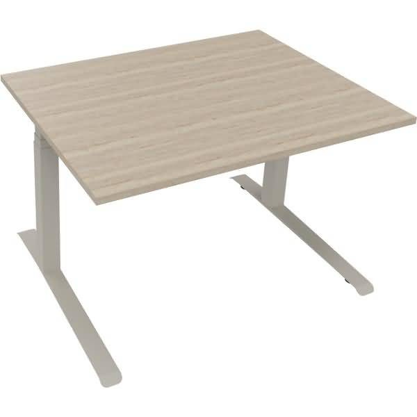 Sitz-/Stehtisch Kufe Doppels. Quad. B1200xT900xH645-1275 silber/Eiche Nat
