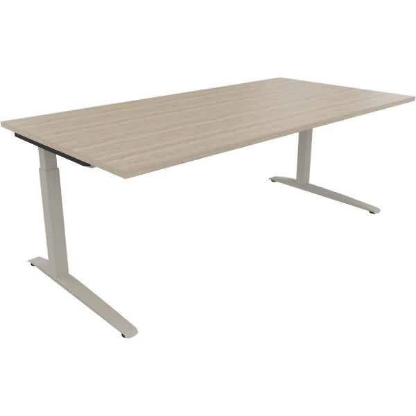 Schreibtisch Kufe Quadrat B2000xT1000xH650-850 silber/Eiche Natur