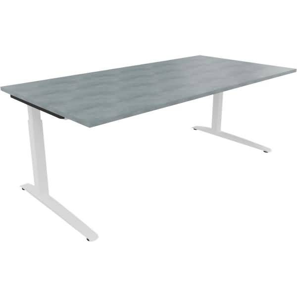Schreibtisch Kufe Quadrat B2000xT1000xH650-850 weiß/Beton hell