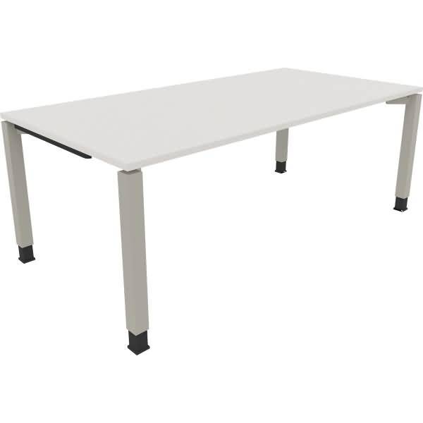 Schreibtisch Vierfuß Quadratrohr B2000xT1000xH680-820 silber/weiß